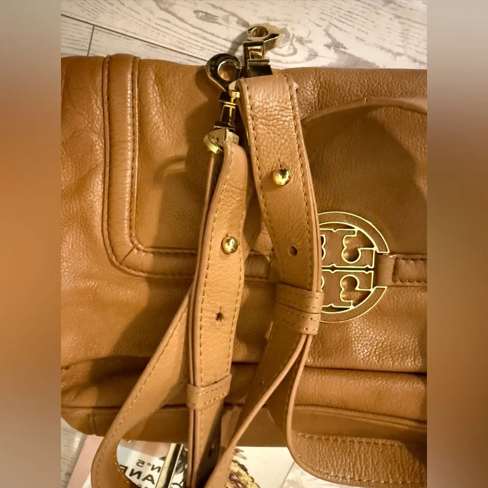 Tory Burch Brown Leather Amanda Foldover Crossbody Bag
